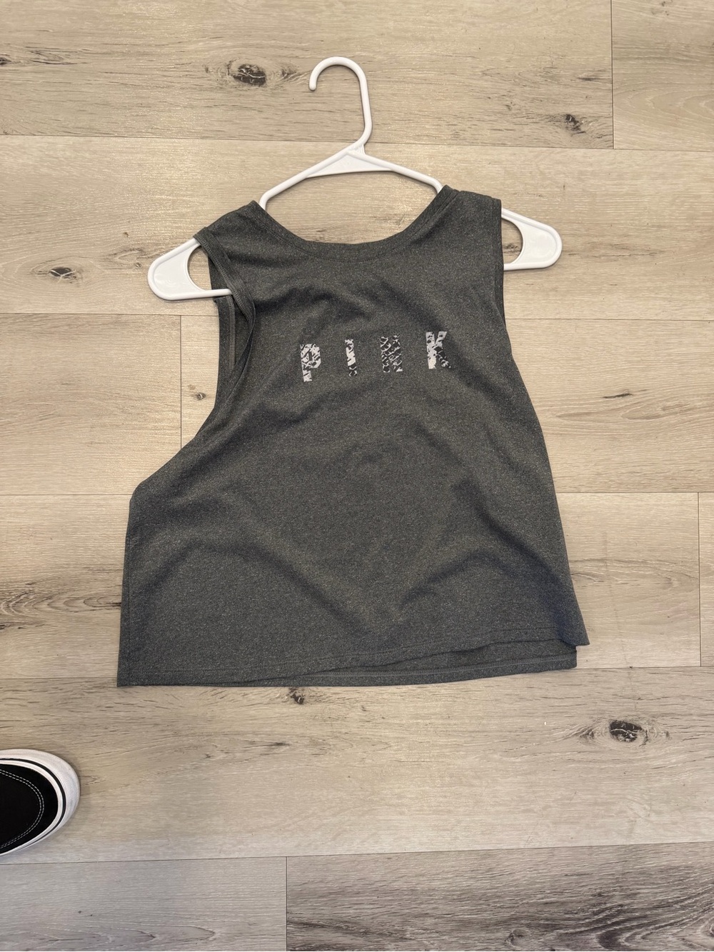 PINK Victoria's Secret Gray Metallic Logo Crop Tank